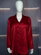 Women’s Maroon Silk Night Suit – Full Sleeves & Trouser Set